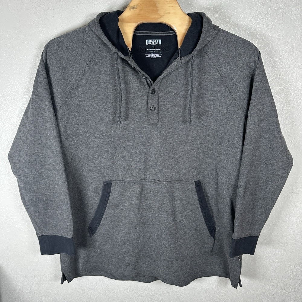Duluth Trading Co Doubletime Knit Henley Hoodie Gray Mens Size XL Sweatshirt - Picture 1 of 4